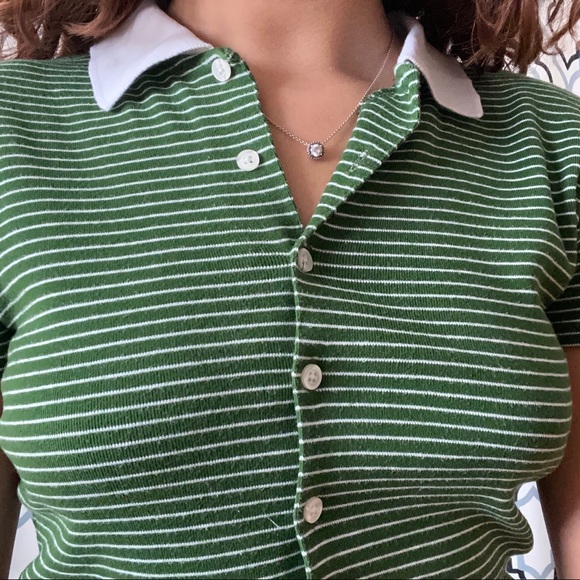 GREEN STRIPPED BRANDY MELVILLE TSHIRT WITH COLLAR✨ - Picture 3 of 4